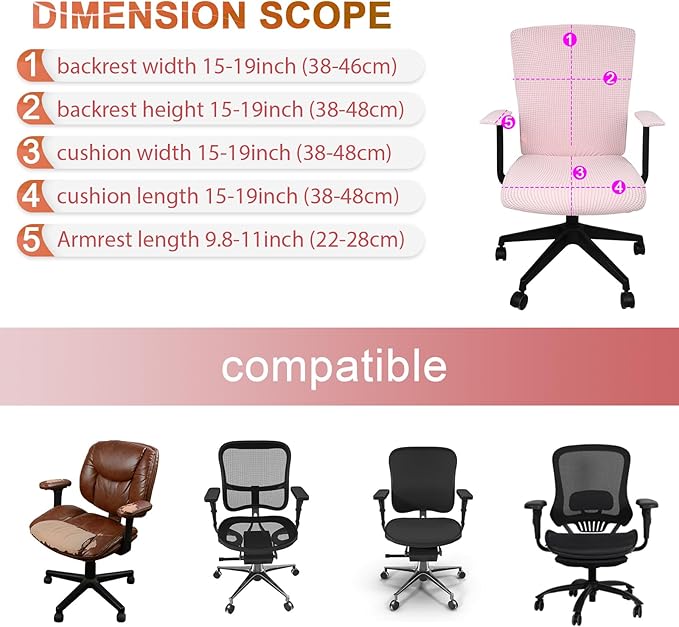 Tallew 8 Pcs Office Chair Covers Set Computer Universal Protective Stretchable Chair Seat Covers Desk Armrest Slipcovers Pads Office Cushion Backrest for Rotating (XL,Pink)