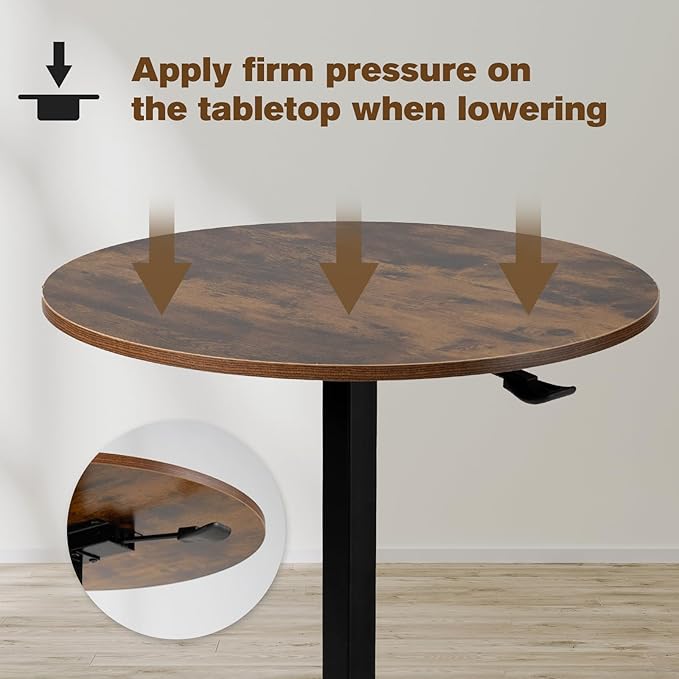 Bar Table,Round Dining Table with Height Adjustment,23.8-Inch Top, 41 Inch Adjustable Range, Comes with 4 Wheels, Ideal for Small Bar & Café, Rustic Brown