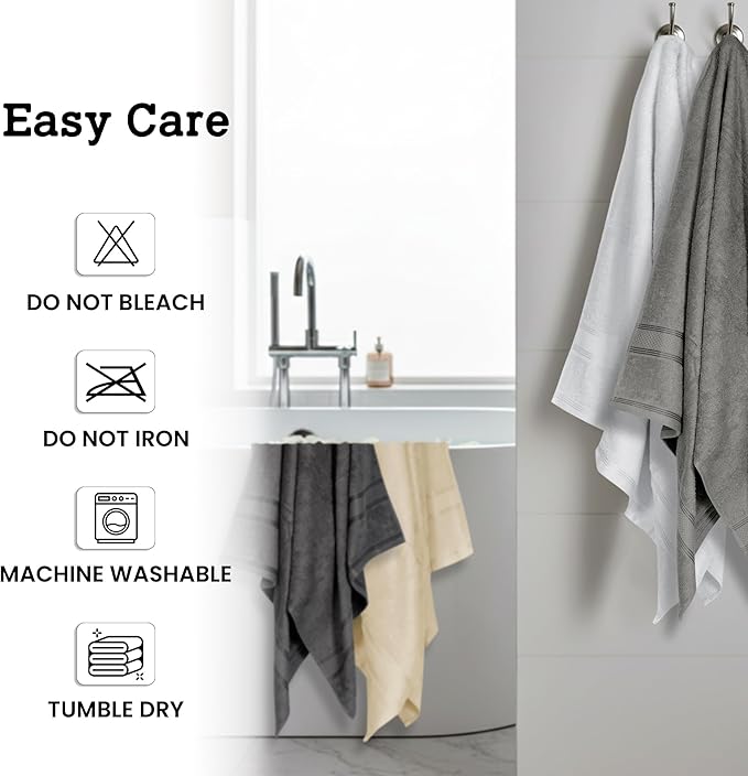 Casa Lino Multicolor I Bath Towels Set of 4 (54" x 27") - Large Bathroom Towel Set - 100% Cotton Towels for Bathroom - Highly Absorbent & Quick Dry Bath Towel Multipack - New Apartment Essentials