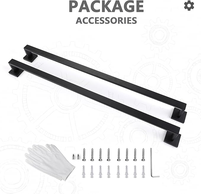LANC Black 32-Inch Towel Bar, 2 Pack Bathroom Kitchen Single Towel Rack, 2-Pack Matte Black Bath Towel Holder Wall Mount Square Towel Hanger Towel Rod Total Length 33.5" Towel Rail,A8804-8MB