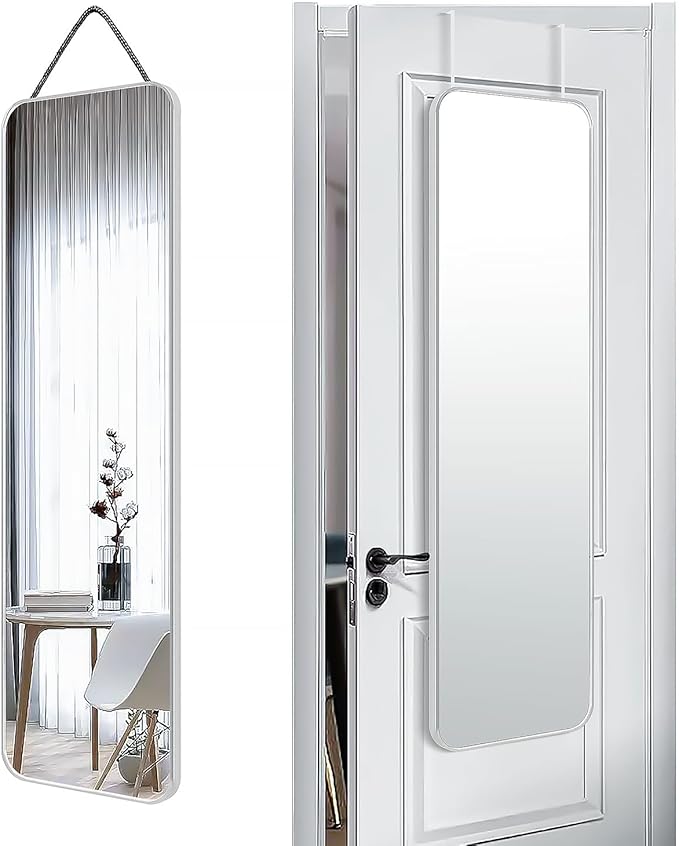 47x14 Mirror Full Body Length Door Hanging/Rope Hang/Wall Mounted Metal Frame Rectangle Mirrors for Bedroom Bathroom Dressing Living Room 47 inch Silver