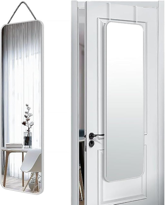 47x14 Mirror Full Body Length Door Hanging/Rope Hang/Wall Mounted Metal Frame Rectangle Mirrors for Bedroom Bathroom Dressing Living Room 47 inch Silver