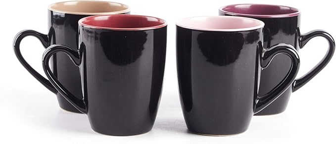 Colors Life 16 Dinnerware Set，Outside Shinny Black + Inside Matte Finished Color Very Berry