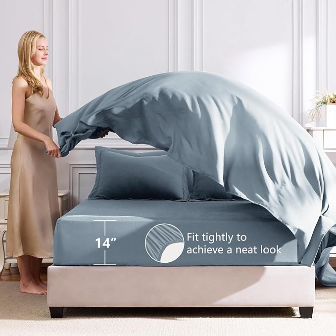 CozyLux Queen Comforter Set Dusty Blue - Bed in a Bag Queen Size 7 Pieces, Luxury Soft Bed Set for All Seasons, Bedding Set with Down Alternative Comforter, Sheets, Pillowcases & Shams, Grayish Blue