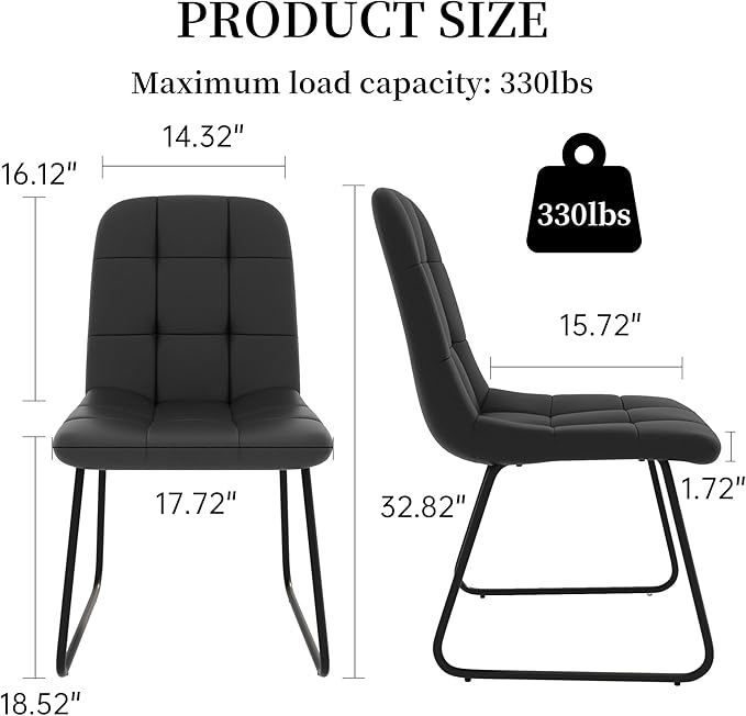 Dining Chairs Set of 2, Modern Kitchen Faux Leather Dining Room Chair for Kitchen Living Dining Room (2 Black)
