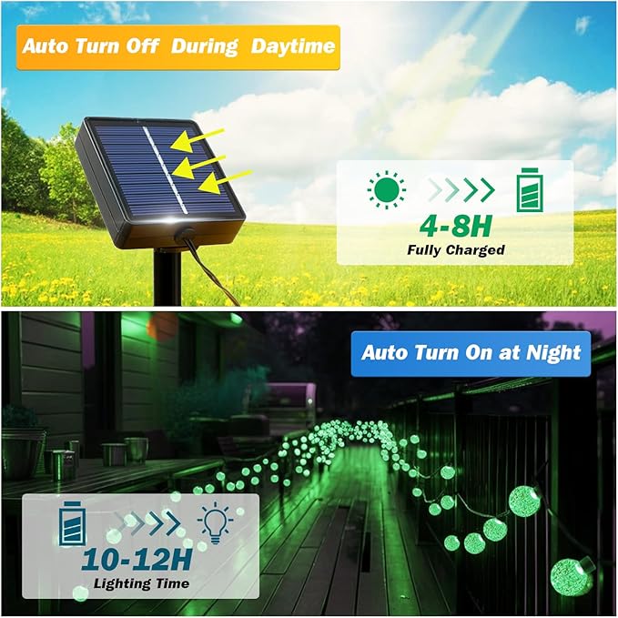 Solar Lights Outdoor Waterproof, 2 Pack Total 200LED 110FT Solar String Lights for Outside with 8 Modes, Outdoor String Lights Crystal Globe Patio Lights for Garden Yard Party Decor(Green)