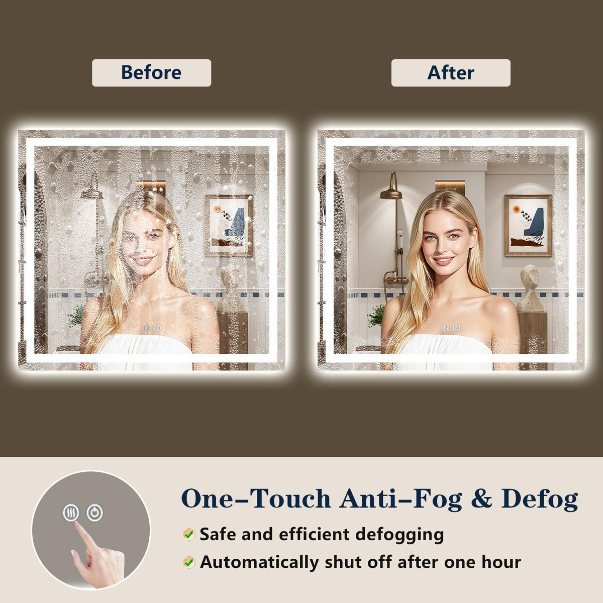 VEEYLOS 48x36 Inch LED Bathroom Mirror with Lights, Backlit & Front Lit