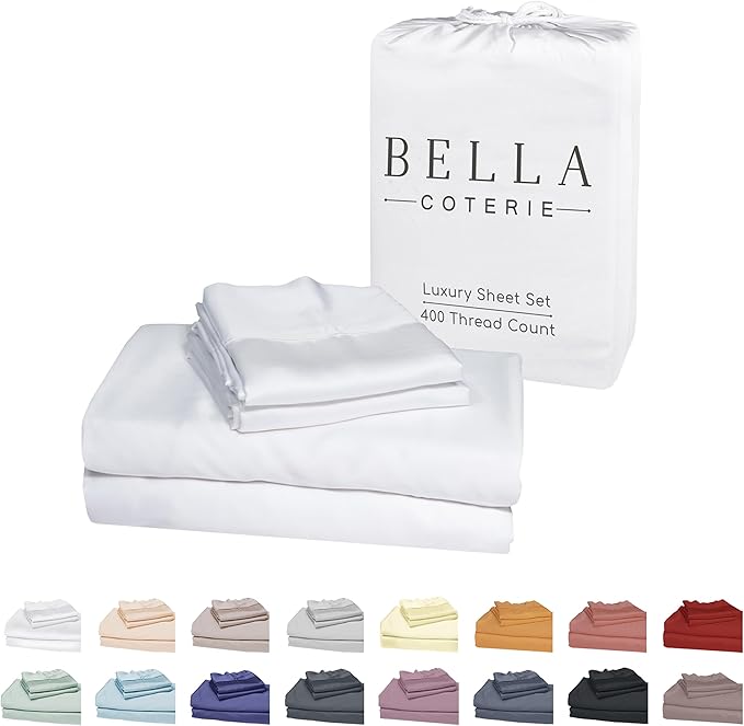 Bella Coterie Luxury Bamboo Viscose Split King Size Sheet Set | 2 Fitted Sheets for Sleep Number & Adjustable Beds | 100% Organically Grown | Cooling & Ultra Soft | 18” Deep Pocket [White]