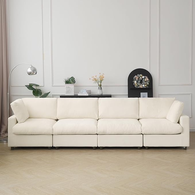 JACH 134" Sectional Couches for Living Room, 4-Seater Convertible Modular Sofa, Cloud Sectional Couch, Sofa Covers Washable, Minimalist Modern Couch for Living Room, Apartment, Beige