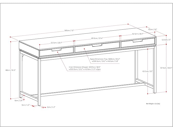 SIMPLIHOME Banting Desk - 72 Inch Wide Solid Hardwood and Metal Writing Desk in Walnut Brown, Modern Industrial Home Office Computer Table for Study with 2 Drawers and Flip-Down Keyboard Tray