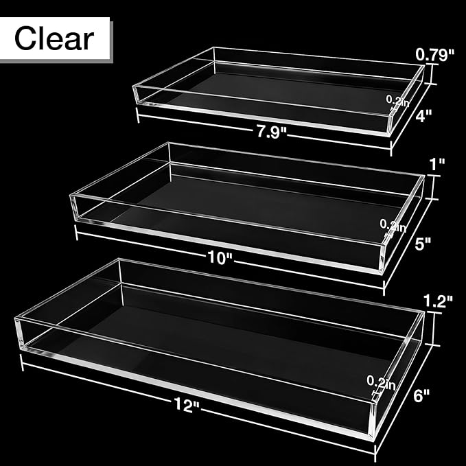 Clear Acrylic Tray 5mm Thicken for Vanity Makeup, Perfume, Jewelry Holder, Napkin, 7.9x4'' Decorative Serving Tray for Bathroom, Toilet Tank, Sink Countertop, Living Room,Dresser, Coffee Table,Wedding