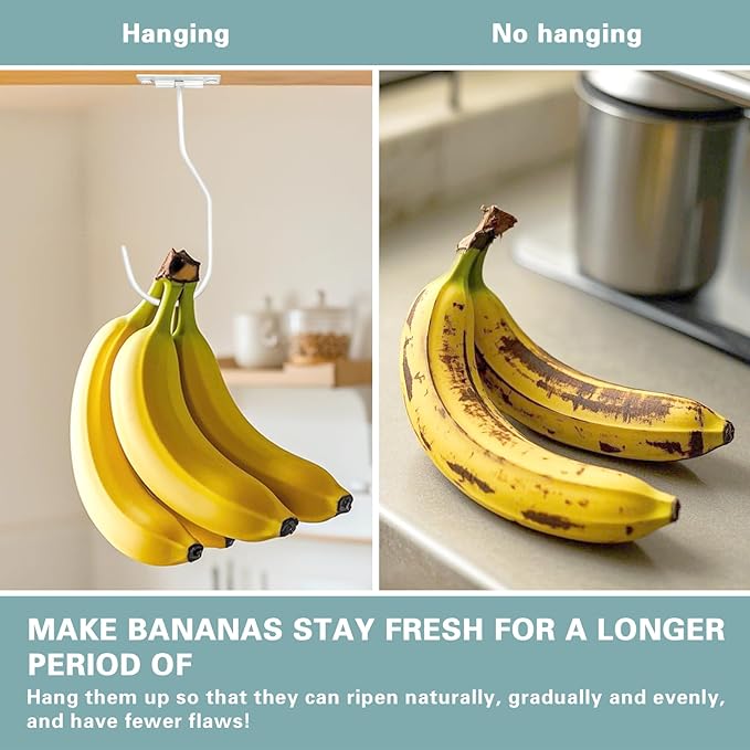 Banana Hanger Hook – Space Saving Banana Holder Hanger to Keep Bananas Fresh, Self Adhesive and Screw Banana Hook 3Pack White