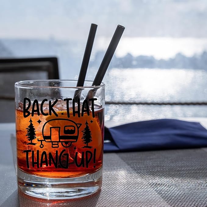 Funny Camping Gifts Old Fashioned Whiskey Glasses, Camper Gifts for Rv Owner, Rv Traveler Gift 10 oz Rocks Barware Cup for Cocktail Drinks Scotch Bourbon Liquor