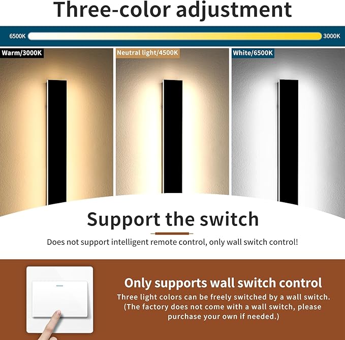 2 Pack 39.3inch Modern Outdoor Wall Sconce, 3 CCT 3000K/4500K/6000K, IP65 Waterproof Long Strip Exterior Light, 36W, Black Outside Garden Lighting for Porch, Patio, Fence, Yard