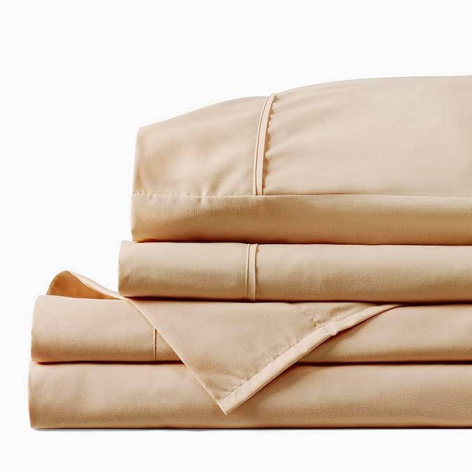 PeachSkinSheets Almond Ivory Sheet Set - 1500tc Level of Softness - Extra Soft Cooling Sheets for Hot Sleepers and Night Sweats - Regular King Size