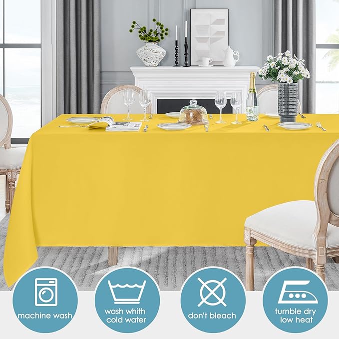 VidaFete Tablecloth 10 Pack 90 * 156inch Rectangle Table Cloth Polyester, Stain Wrinkle Resistant Polyester Dining Table Cover for Kitchen Dinning Party Wedding Rectangular Buffet Decoration(Yellow)