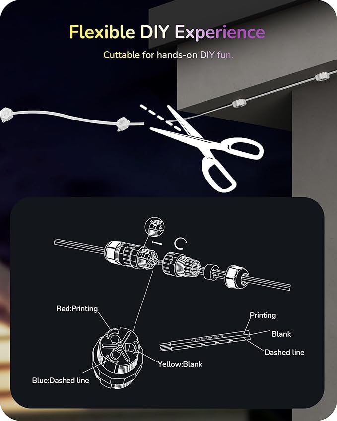 EDISHINE 150FT Cuttable Permanent Outdoor Lights PRO, 90 LED Smart RGB+IC+Warm White Eave Light, 111+ Scene Modes, App/Remote Contrtol, IP67 Waterproof for House Year-Round Decor, Alexa Google Enable