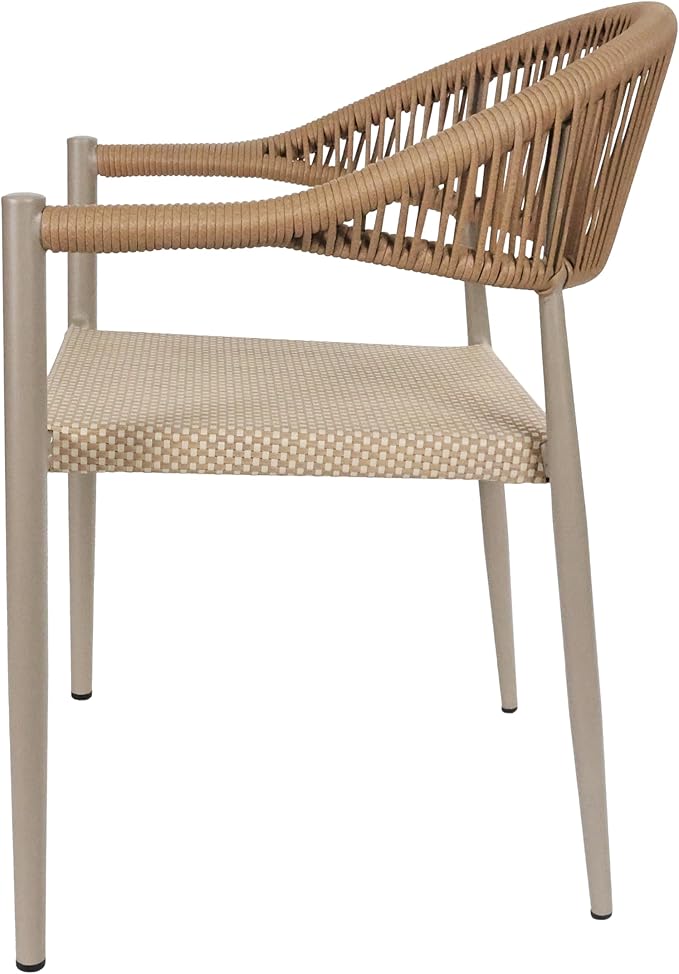 French Bistro Chair Set of 4, Outdoor Hand-Woven Wicker Patio Dining Chair with Aluminum Frame, Stackable Outdoor Chair for Garden Yard Poolside