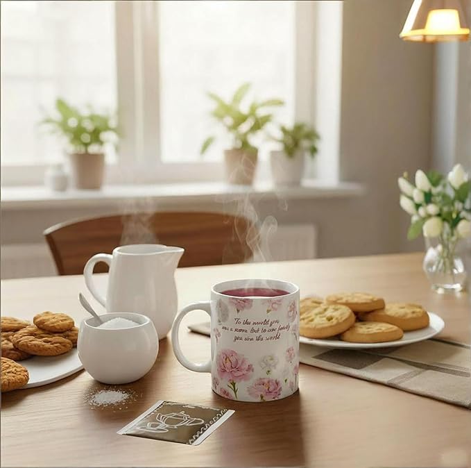 Gifts for Mom Porcelain Coffee Mugs and English Breakfast Tea Set Reusable Ceramic Cups Cute Floral Mug as Birthday Mothers'Day Best Gift for Women