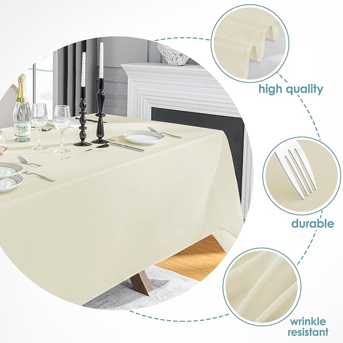 VidaFete 1 Pack Tablecloth 90 * 132inch Rectangle Table Cloth Polyester, Stain Wrinkle Resistant Polyester Dining Table Cover for Kitchen Dinning Party Wedding Tabletop Buffet Decoration(Ivory)