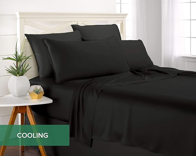 Pure Bamboo California King Sheets, Genuine 100% Organic Viscose Derived from Bamboo Bed Sheet Set, Soft & Cooling, Double Stitching, 2 Year Quality Promise (California King, Black)