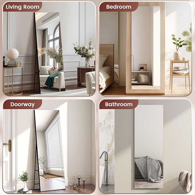 Kosmonia 64x21 Frameless Full Length Silver Coating Mirror w/Distortion Free, HD Reflection &Anti Desilvering, Tempered Glass & Shatter Proof Film Doubling Safety, Easy Setup w/Stand, Wall/Standing