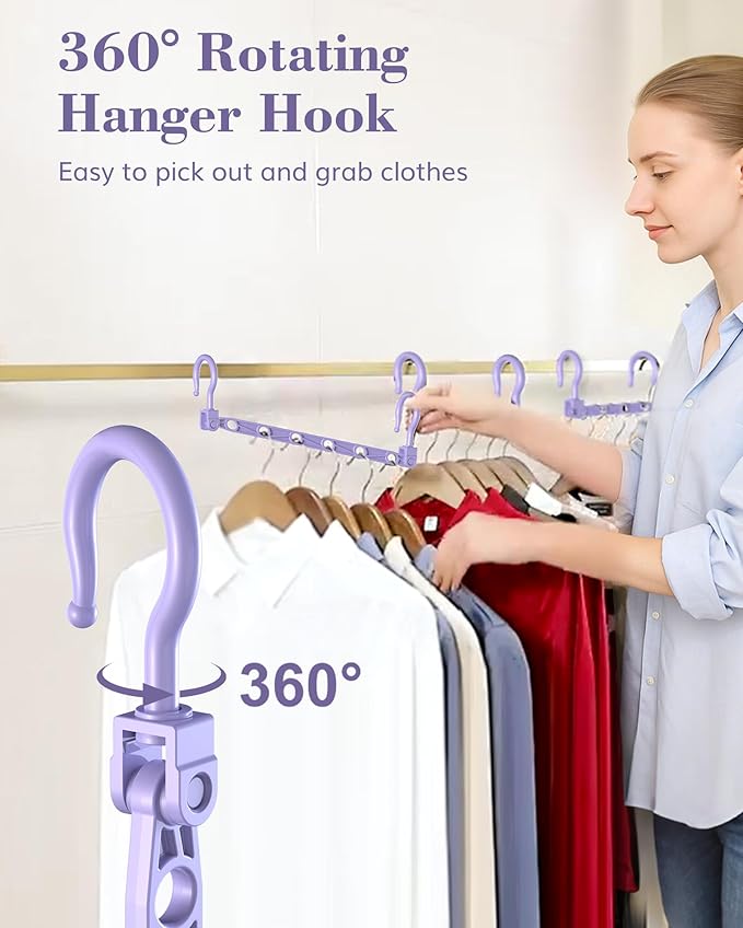 Space Saving Hangers for 48 Clothes, Reinforced Collapsible Hangers with 360° Swivel Hook, Hanger Hooks Space Saver for Closet Organizers and Storage, Dorm Room Essentials, Fully Assembled, Colorful