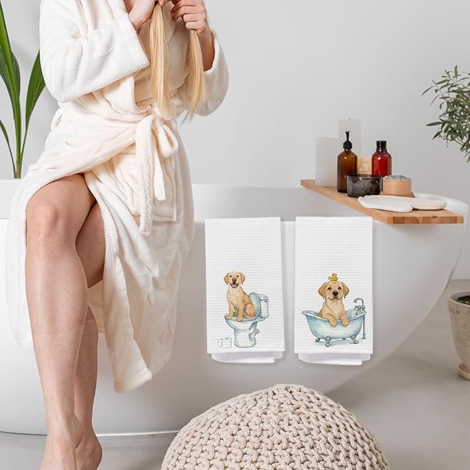 Labrador Retriever Bathroom Hand Towels, Labrador Gifts for Lovers Women, Kids Bathroom Decor, Yellow Lab Gifts Decorative Hand Towels for Bath Room Washroom, 16x24 Inch Set of 2