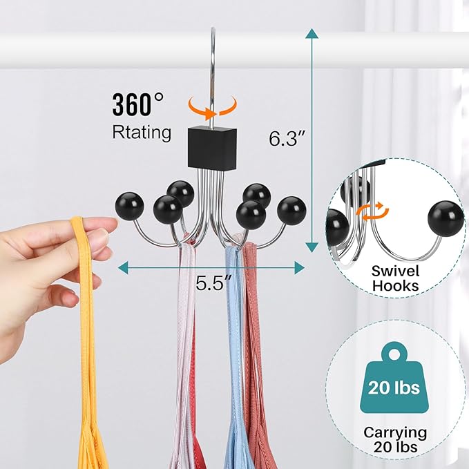 TOPIA HANGER Hoodie Hangers with 6 Wood Balls, Purse Hanger, Scarf Hanger, Wooden Closet Hooks, Handbag Organizer, Bra Hanger, Accessory Organizers for Scarf, Tanktop, Hat, Sweatshirt CT81B