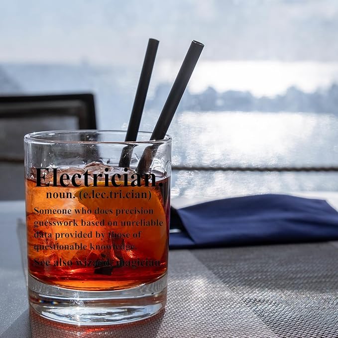 Electrician Gifts Old Fashioned Whiskey Glasses, Engineer Engineering Gifts, Electrician Definition 10 oz Rocks Barware Cup for Cocktail Drinks Scotch Bourbon Liquor