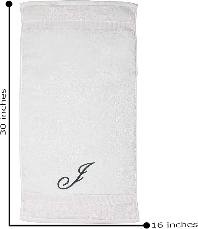 White Monogrammed Hand Towels for Bathroom - Luxury Hotel Quality Personalized Initial Embroidered Towel for Powder Room, Spa - GOTS Organic Certified - Set of 2 Dark Gray Letter J