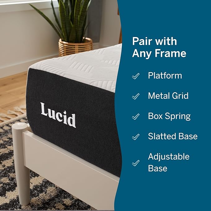 Lucid 10 Inch Memory Foam Mattress - Firm Feel - Infused with Refreshing Bamboo Charcoal and Cooling Gel - Bed in a Box - Temperature Regulating - Pressure Relief - Breathable - King Size
