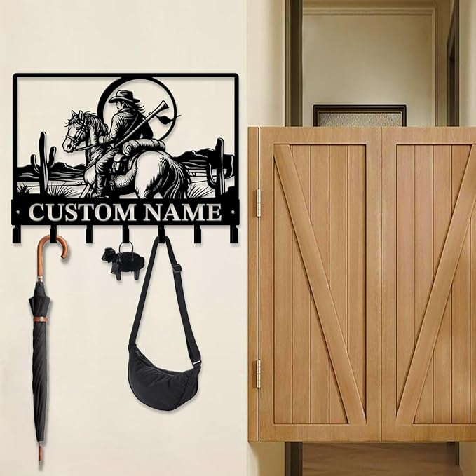 Custom Western Cowboy Metal Iron Key Hooks,Personalized Name & Text Engraving,Decor Wall Keys Holder for Home Entryway (Style H)