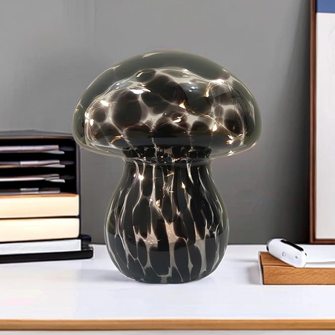 Mushroom Table Lamps Night Lights Cute Glass Nightstand Bedside Desk Lamps for Bedroom Living Study(Bulb Included) - Black