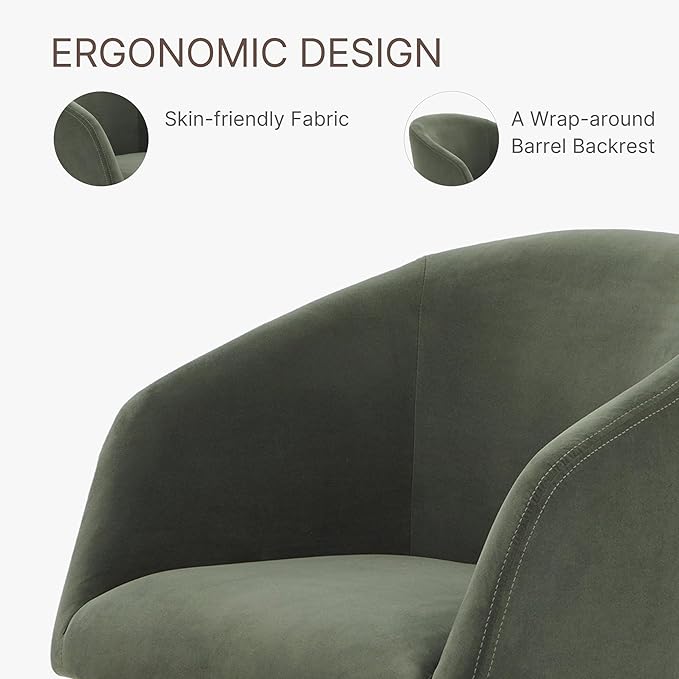 Swivel Dining Chairs Set of 2, Upholstered Mid Century Modern Deskchair with Barrel Back, Linen Fabric Kitchen Chairs for Dining Room, Bedroom, Dressing Room, Green