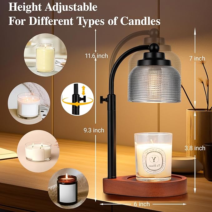 Candle Warmer Lamp with Timer Dimmer, Birthday Gifts for Women Mom Sister, House Warming Gifts Vintage Home Decor, Adjustable Height Wax Melt Warmer for Jar Candles with 2 Bulbs