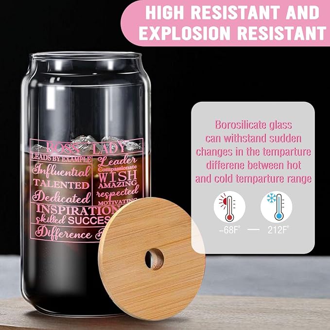 Thank You Gift for Boss Lady - 16oz Pink Tumbler with Straw and Brush, Elegant Office Appreciation Present for Female Boss, Mentor, Teacher or Coworker