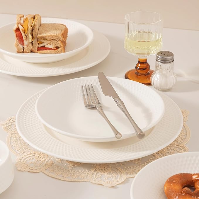 Dinnerware sets plates and bowls sets modern plates,Handmade Reactive Glaze Stoneware Plates and Bowls Sets,Highly Scratch Resistant Dishwasher & Microwave Safe Dishes Set (style - 6, 4 - Set (12pcs))