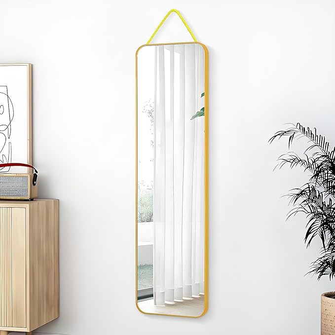 47x14 Mirror Full Body Length Door Hanging/Rope Hang/Wall Mounted Metal Frame Rectangle Mirrors for Bedroom Bathroom Dressing Living Room 47 inch Gold