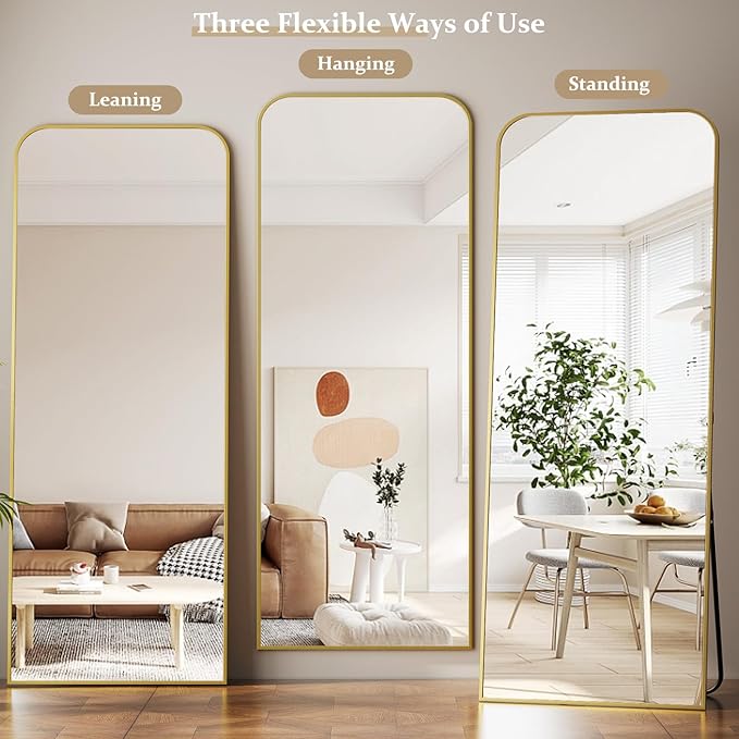 Full Length Mirror 71"x26" Arched Floor Standing Large Mirrors Full Body Mirror with Stand - with Aluminum Frame for Bedroom Living Room, Gold