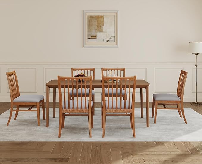 chairus Upholstered Dining Chairs Set of 4, Natural Wooden Barrel Kitchen Chairs with Slat Back Double-Layer Cushion Farmhouse Accent Chairs for Dining Room/Living Room/Restaurant, Chenille Grey