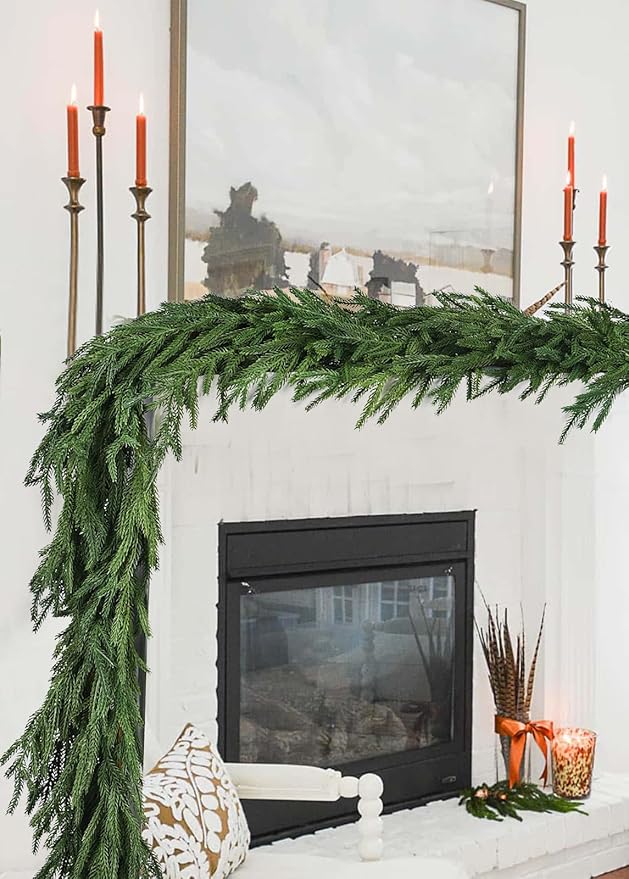 DearHouse Norfolk Pine Garland, 6 Ft Artificial Greenery Christmas Decoration for Holiday Season, Mantel Fireplace Table Runner Centerpiece (Dark Green, 6FT)