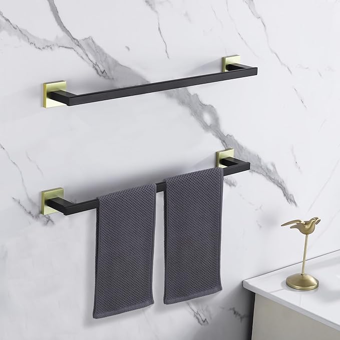 LANC Hand Towel Bar for Bathroom Wall Mounted 12-Inche Matte Black and Gold Bath Hand Towel Holders Stainless Steel Towel Ring Towel Rod for Kitchen Towel Rack Towel Hanger, A9010GK-L3