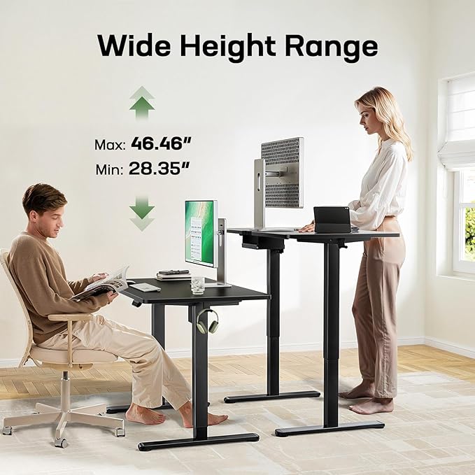 Marsail Electric Standing Desk with One-Piece Desktop,48 x 30 inch Height Adjustable Office Gaming Computer Desk with Deeper Tabletop, Home Office Stand up Desk with 4 Memory Presets, (2 Packages)