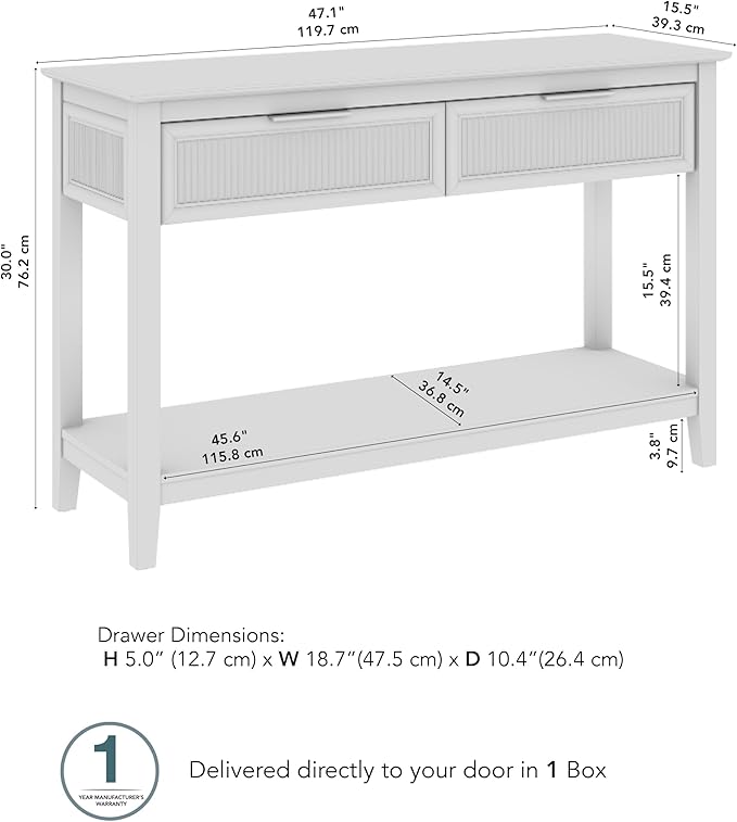 Bush Home Fluted Console Table with Drawers, Living Room Furniture, Camille Collection, Natural Birch Beige