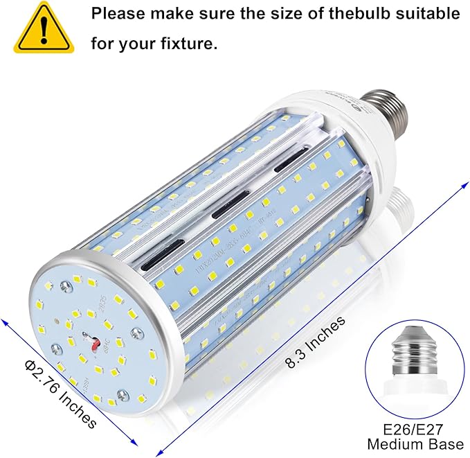 2 Pack 600W Equivalent LED Corn Light Bulb 6000 Lumen 5000K Daylight White E26 Medium Base 60W Corn Light Bulbs for Outdoor Indoor Garage Warehouse Factory Workshop