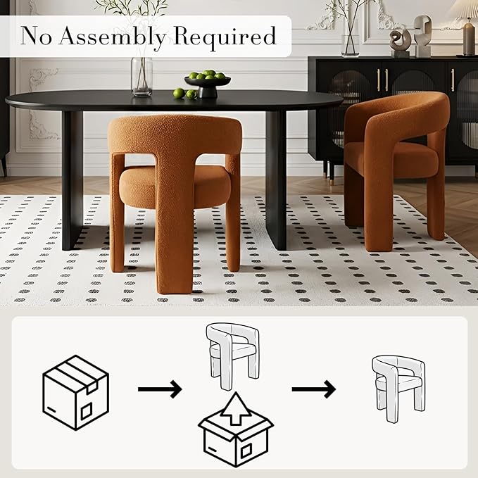 Modern Sherpa Dining Chairs Set of 6, Upholstered Barrel Chairs with Arms Comfy Accent Side Chairs for Living Room/Dining Room/Reception, Terra Cotta