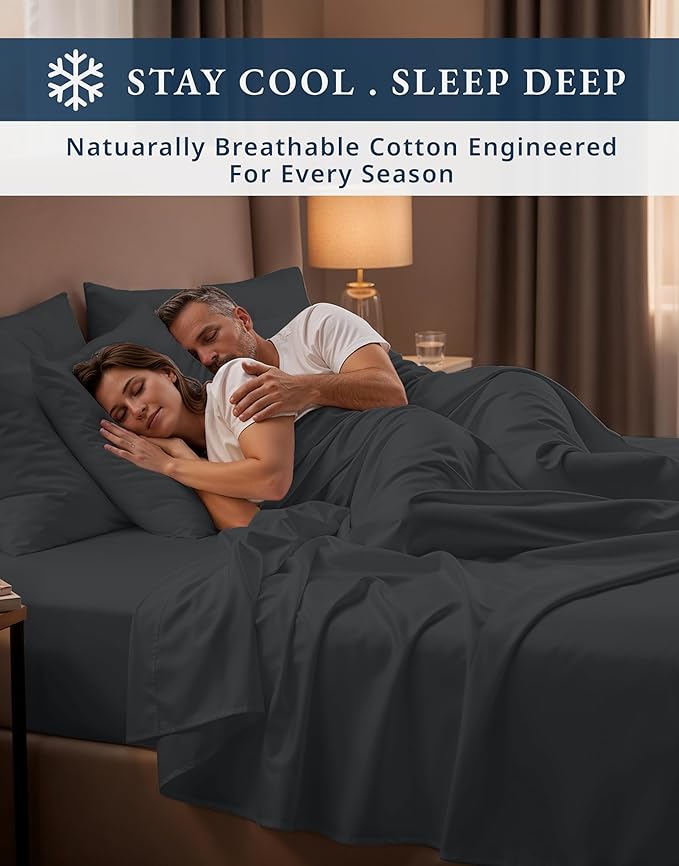 LANE LINEN 100% Egyptian Cotton Sheets King Size, Fully Elasticized Reinforced Seams Extra Deep Pocket King Sheet, No Pill Fade Resistant Cooling Sheets King Size - Moonless Night