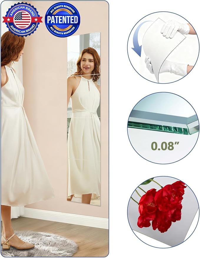 4 Pack Peel and Stick Mirror Tiles, 16x16 Inch Shatterproof Flexible Stick on Mirrors for Wall, Full Length Body Mirror for Home Gym, Bedroom, Door and Bathroom Decor