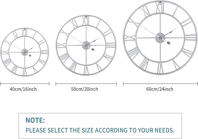 1st owned Large Wall Clock, Metal Retro Roman Numeral Clock, Modern Round Wall Clocks Almost Silent, Easy to Read for Living Room/Home/Kitchen/Bedroom/Office/School Decor (Silver, 18.5 Inch)